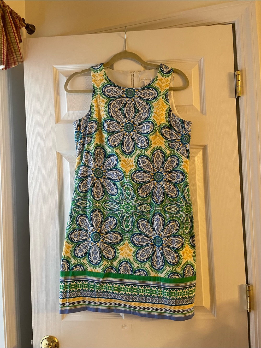 London Times Sleeveless Floral Shift Dress - Blue, Green & Yellow